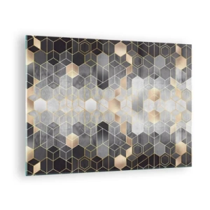 Glass picture - Geometric pattern of hexagons in golden lines - 70x50cm - Diamond Composition - Modern wall decoration for the living room and bedroom ARTTOR