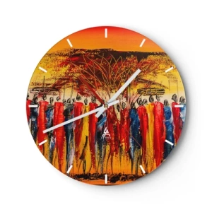Wall clock - Clock on glass - Marching in the Rhythm of Tam-tam - 40x40 cm