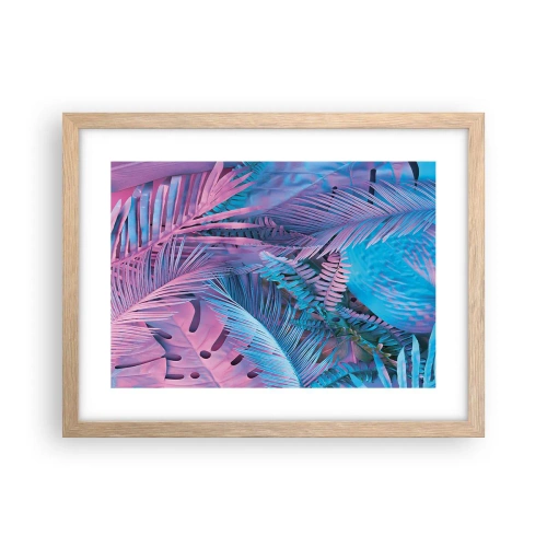 Poster in light oak frame - Tropics in Pink and Blue - 40x30 cm