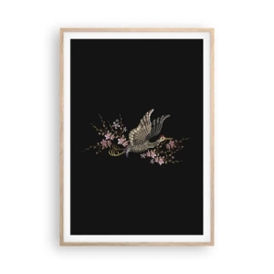 Poster in light oak frame - Exotic, Embroidered Bird - 70x100 cm