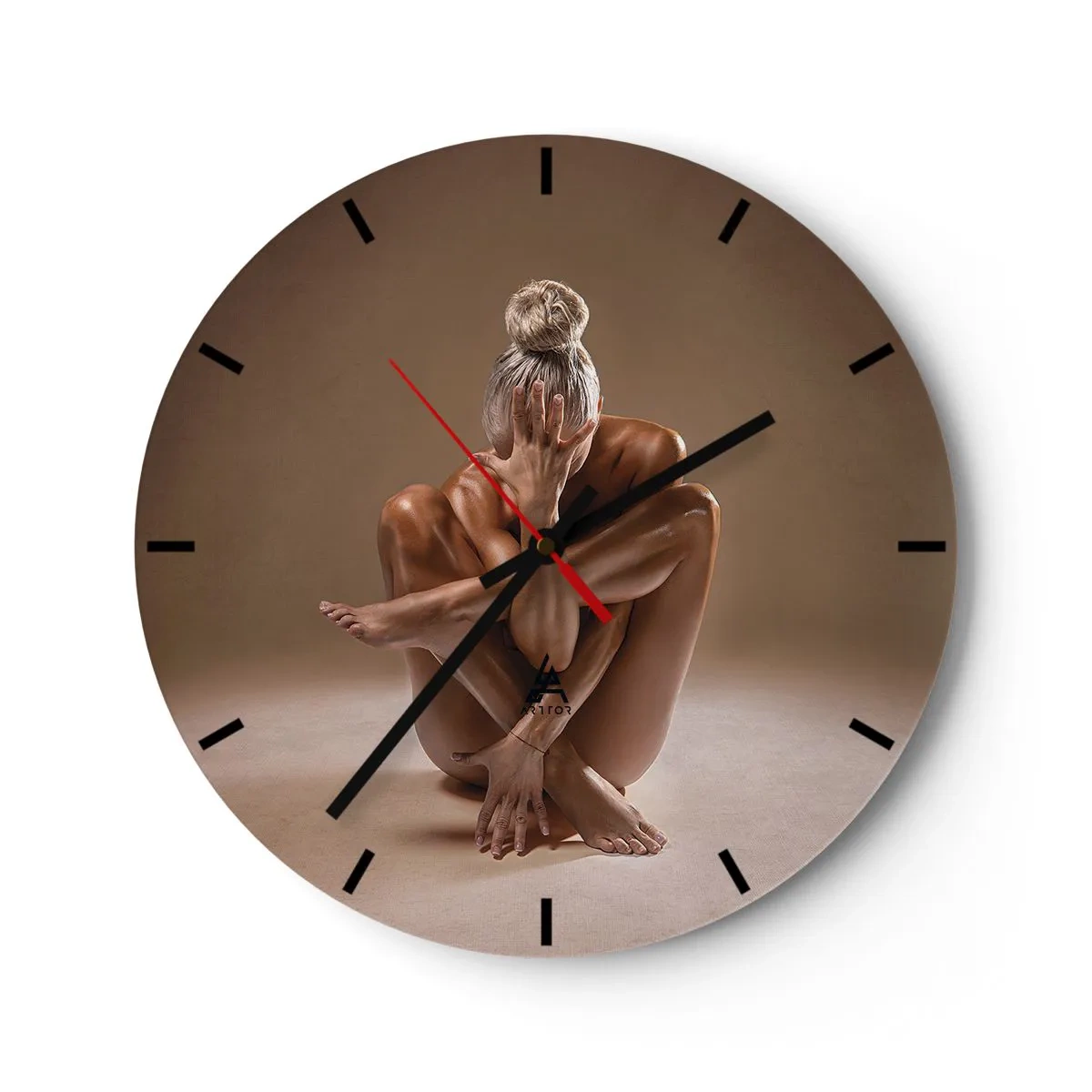 Wall clock - Clock on glass - A woman in an artistic pose against a neutral background - 30x30cm - Unity of Body and Spirit - Modern wall decoration for the living room, kitchen, and bedroom ARTTOR
