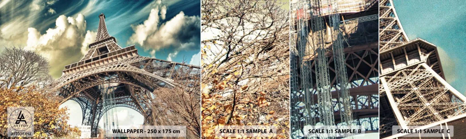 Photo Wallpaper Sample Self-Adhesive Deluxe Sticker - And in Autumn in Paris… - City, Paris, Eiffel Tower - 100x30 cm