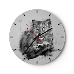 Wall clock - Clock on glass - Portrait of a tiger in black and white abstraction - 30x30cm - Yes, I Am Listening - Modern wall decoration for the living room, kitchen, and bedroom ARTTOR