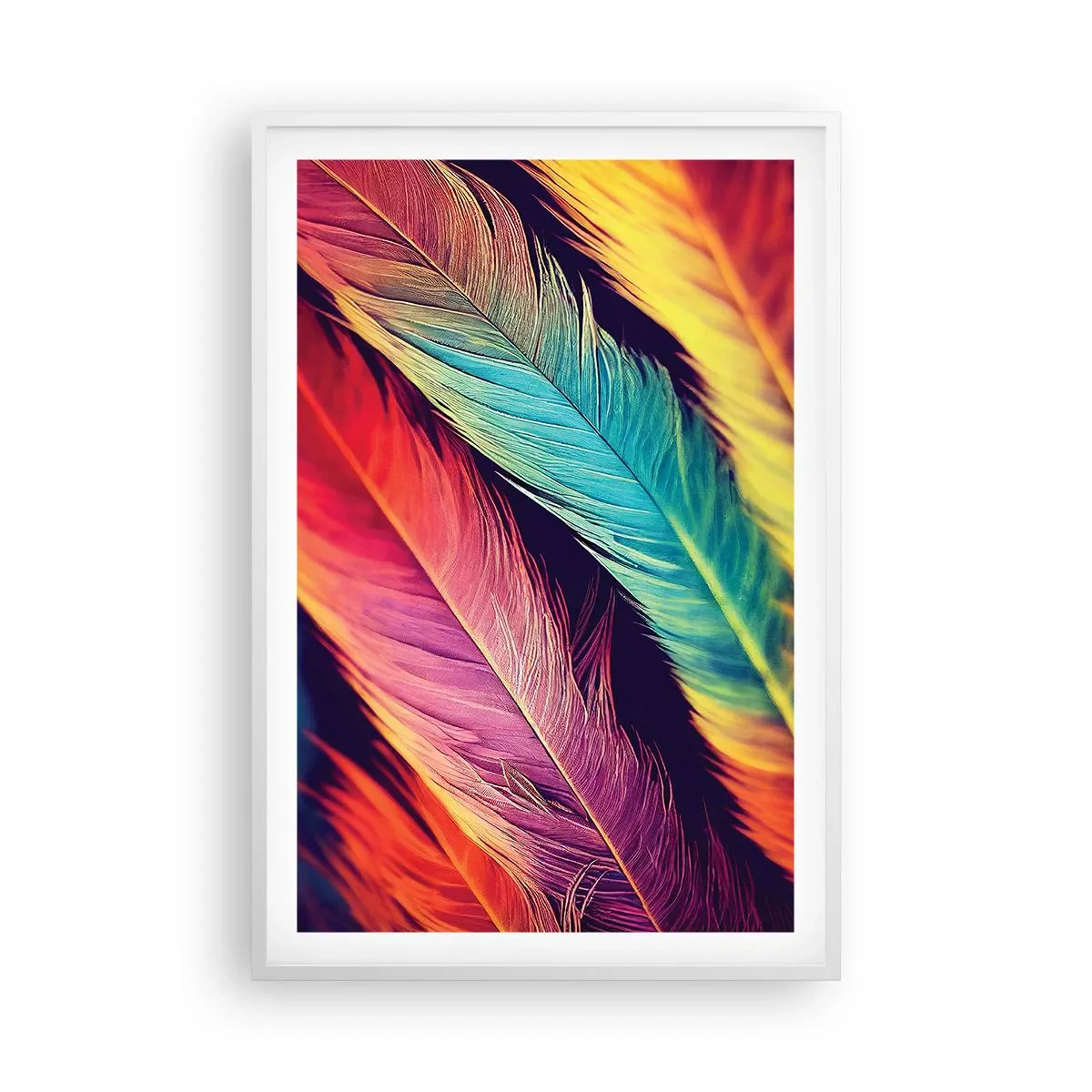 Poster in white frmae - Feathered Rainbow - 61x91 cm