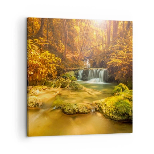 Canvas picture - Forest Cascade in Gold - 50x50 cm