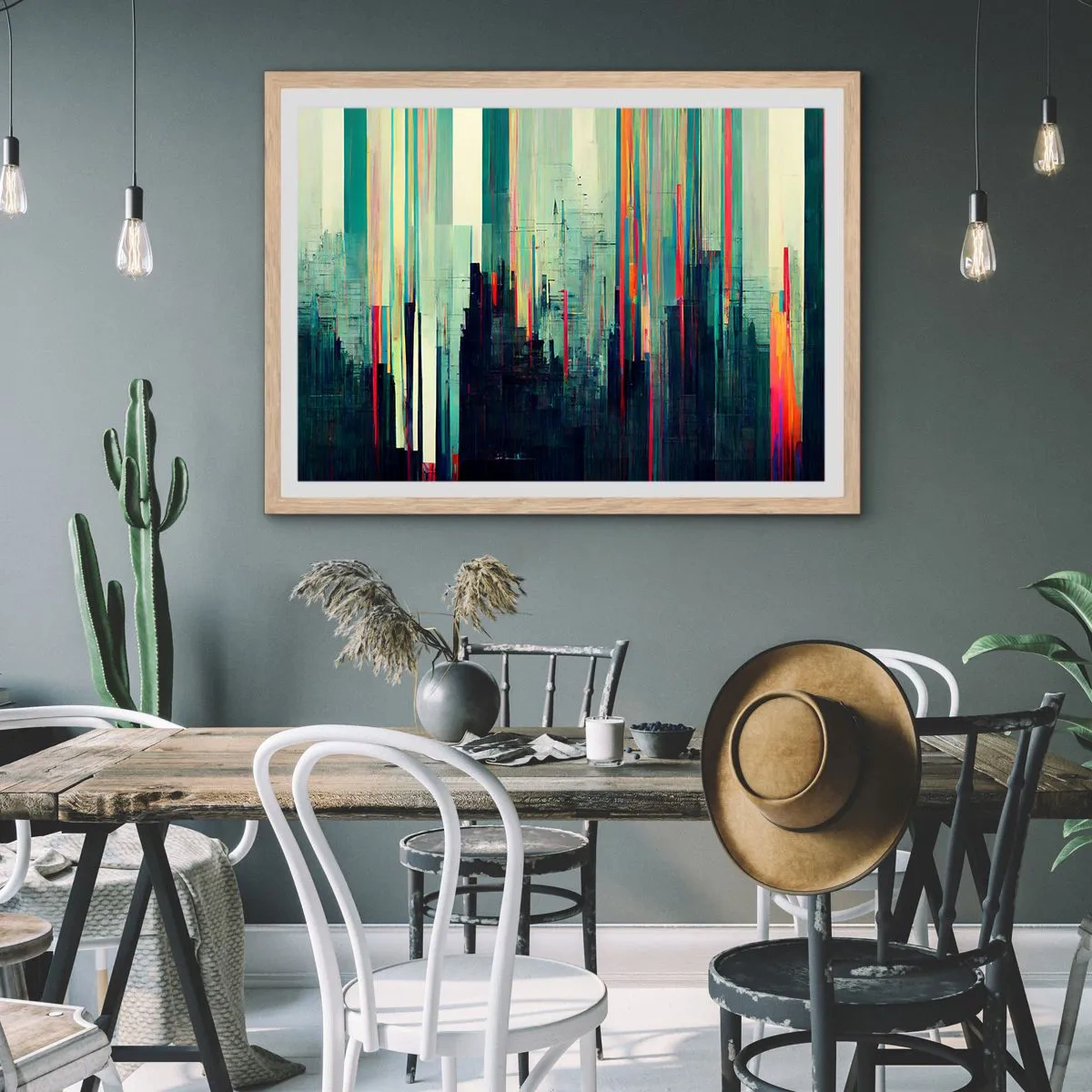 Poster in light oak frame - Futuristic City - 50x40 cm