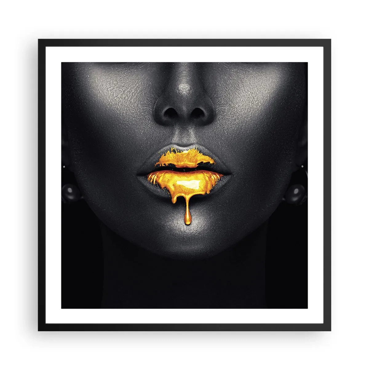 Poster in black frame - Golden Lips - 60x60 cm