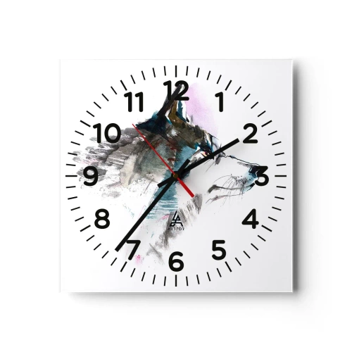 Wall clock - Clock on glass - Here Comes a Wolf - 30x30 cm
