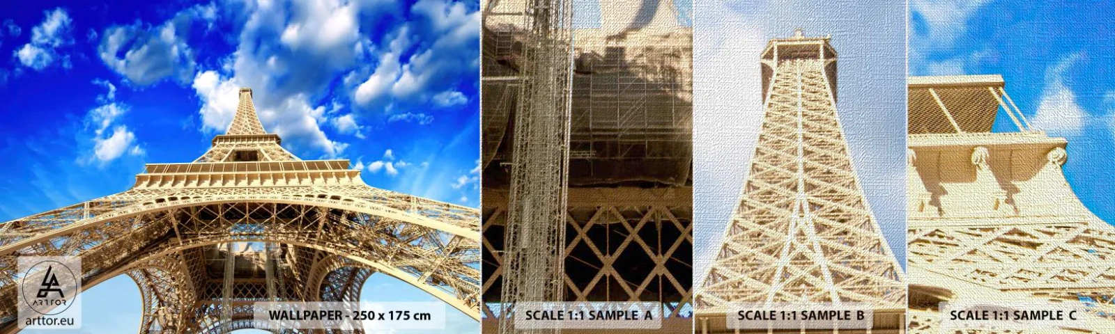 Photo Wallpaper Sample Premium Canvas - Reaching Sky and Clouds - City, Paris, Eiffel Tower - 100x30 cm