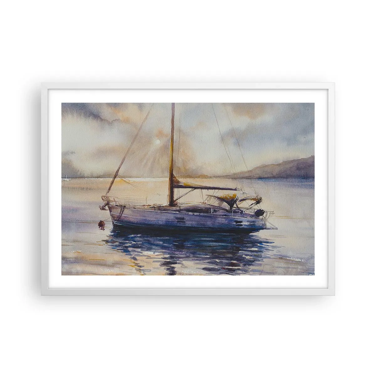 Poster in white frmae - Evening in Harbour - 70x50 cm