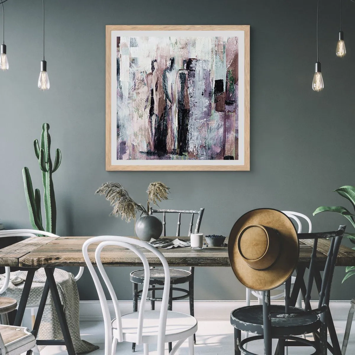 Poster in light oak frame - Mysterious Trio - 40x40 cm