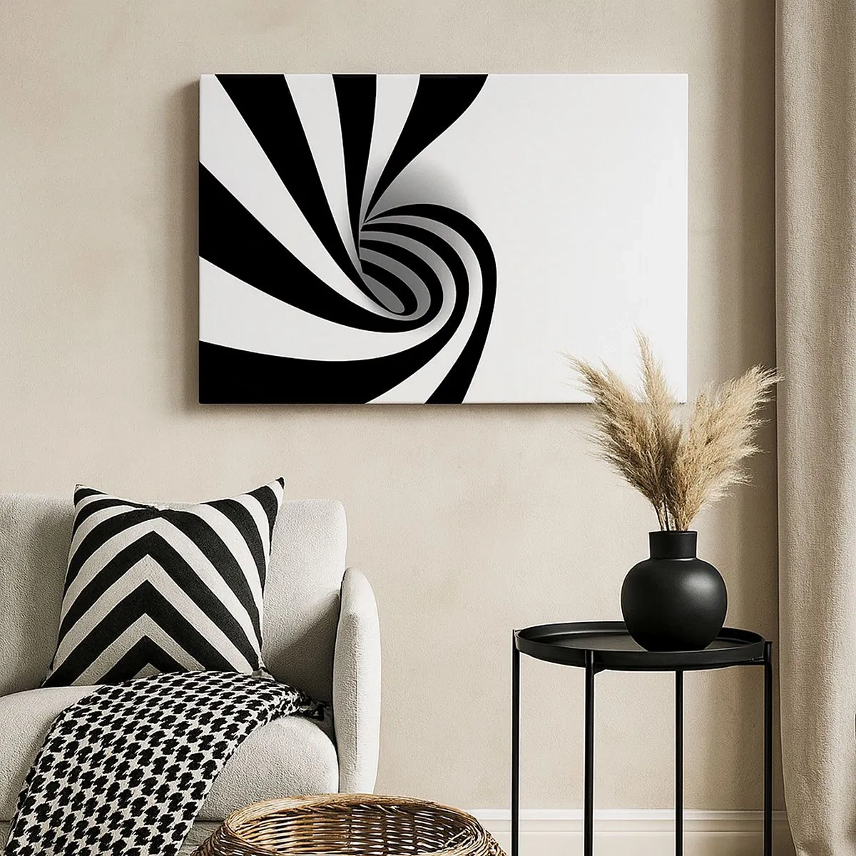 Canvas picture - Abstract black and white optical vortex - 70x50cm - And Yet It Turns - Modern wall decoration for the living room and bedroom ARTTOR