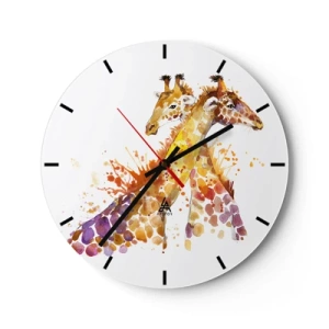 Wall clock - Clock on glass - Two giraffes in a watercolor style - 30x30cm - Is This Friendship or Love? - Modern wall decoration for the living room, kitchen, and bedroom ARTTOR