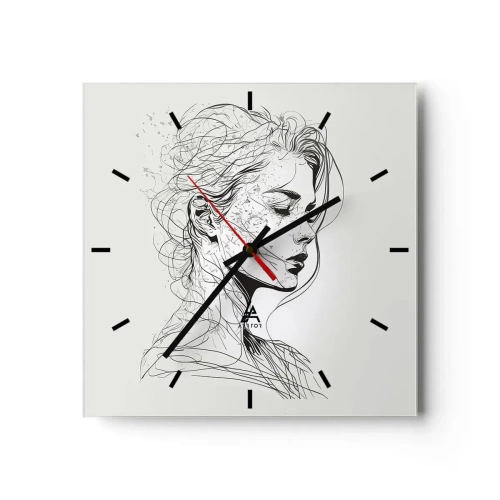 Wall clock - Clock on glass - Portrait in Thoughts - 30x30 cm