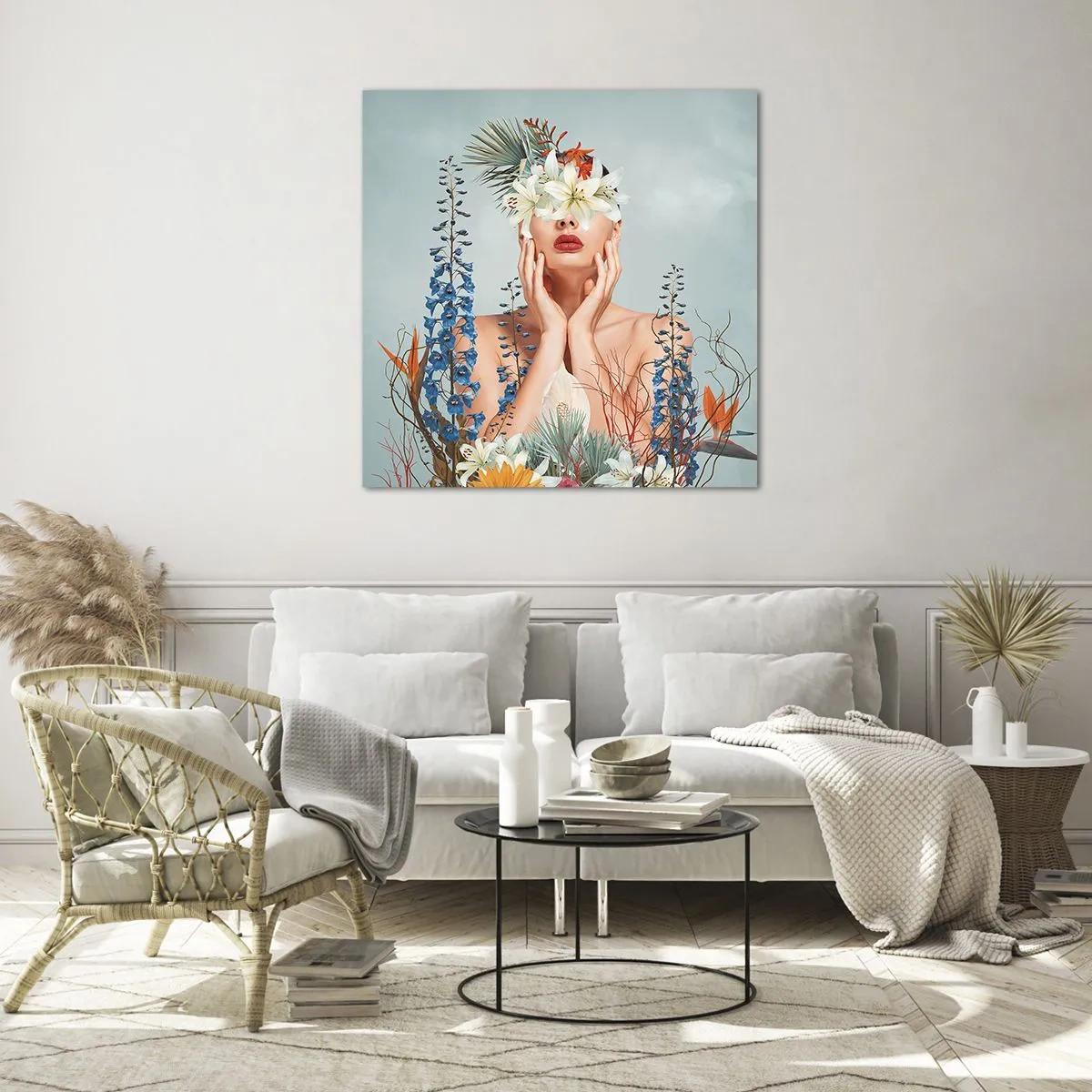 Glass picture - Woman – Flower - 30x30 cm
