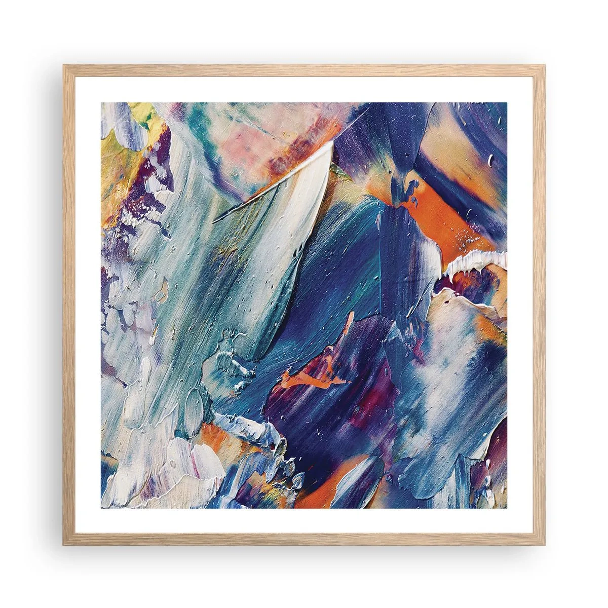 Poster in light oak frame - Whirlwind of Colour - 60x60 cm