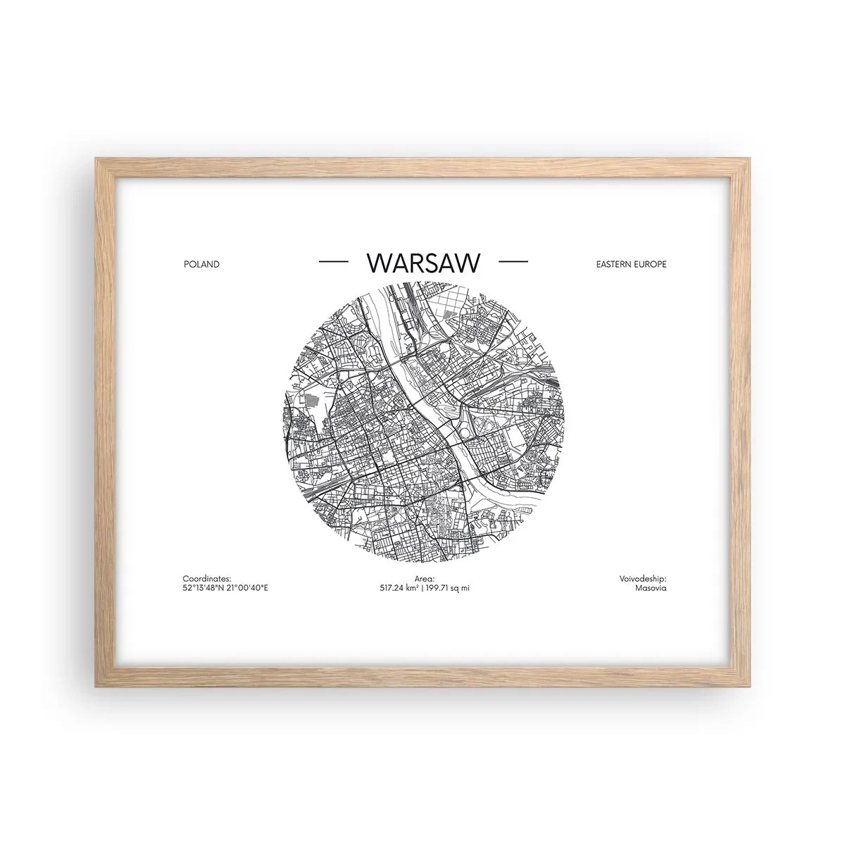 Poster in light oak frame - Anatomy of Warsaw - 50x40 cm