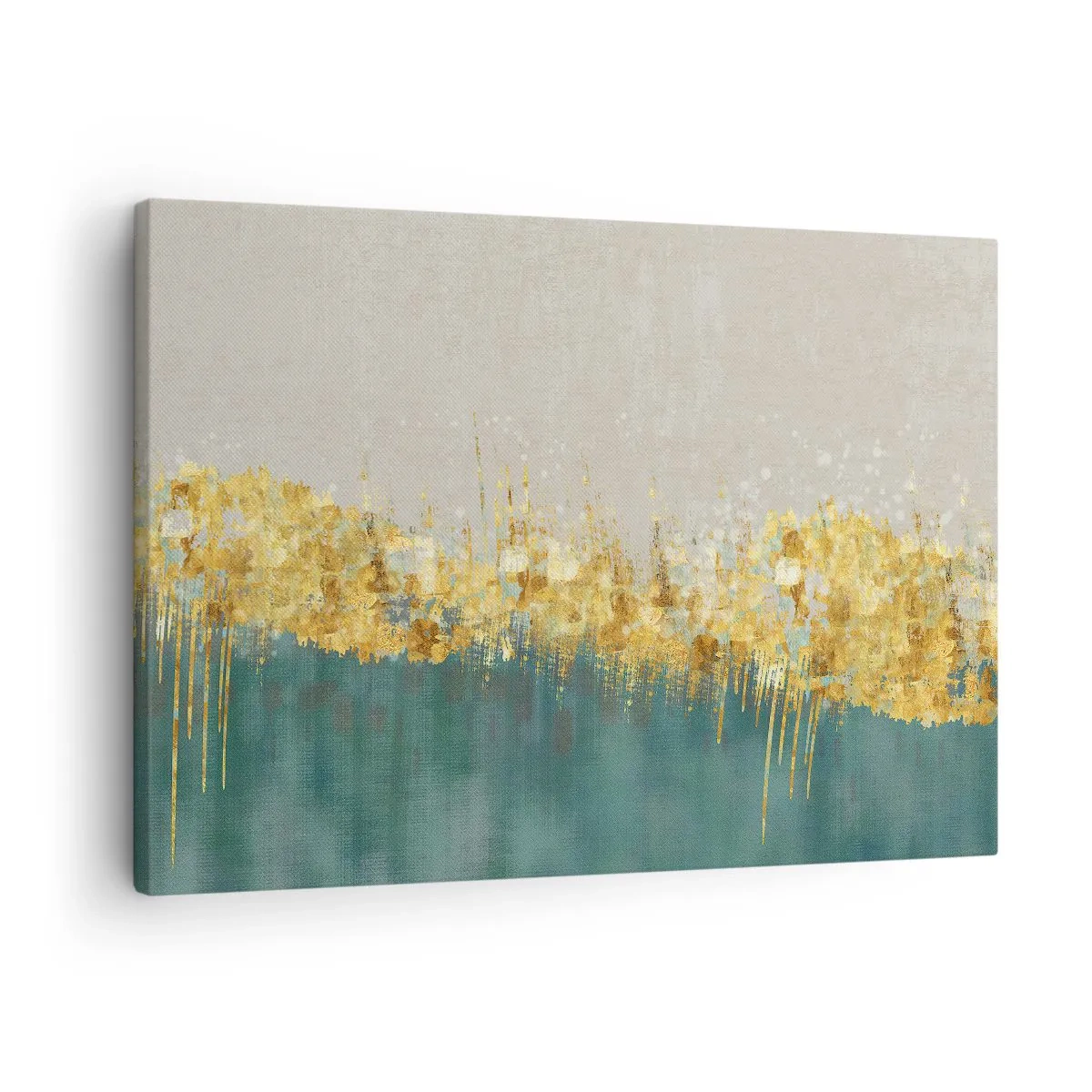 Canvas picture - Gold accents on a green-beige background - 70x50cm - Golden Border - Modern wall decoration for the living room and bedroom ARTTOR