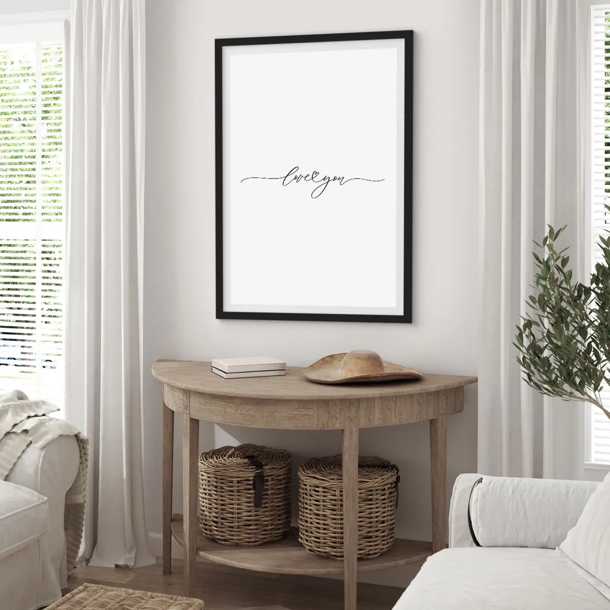 Poster in black frame - Minimalist inscription "I love you" on a white background - 50x70cm - Black on White - Modern wall decoration for the living room and bedroom ARTTOR