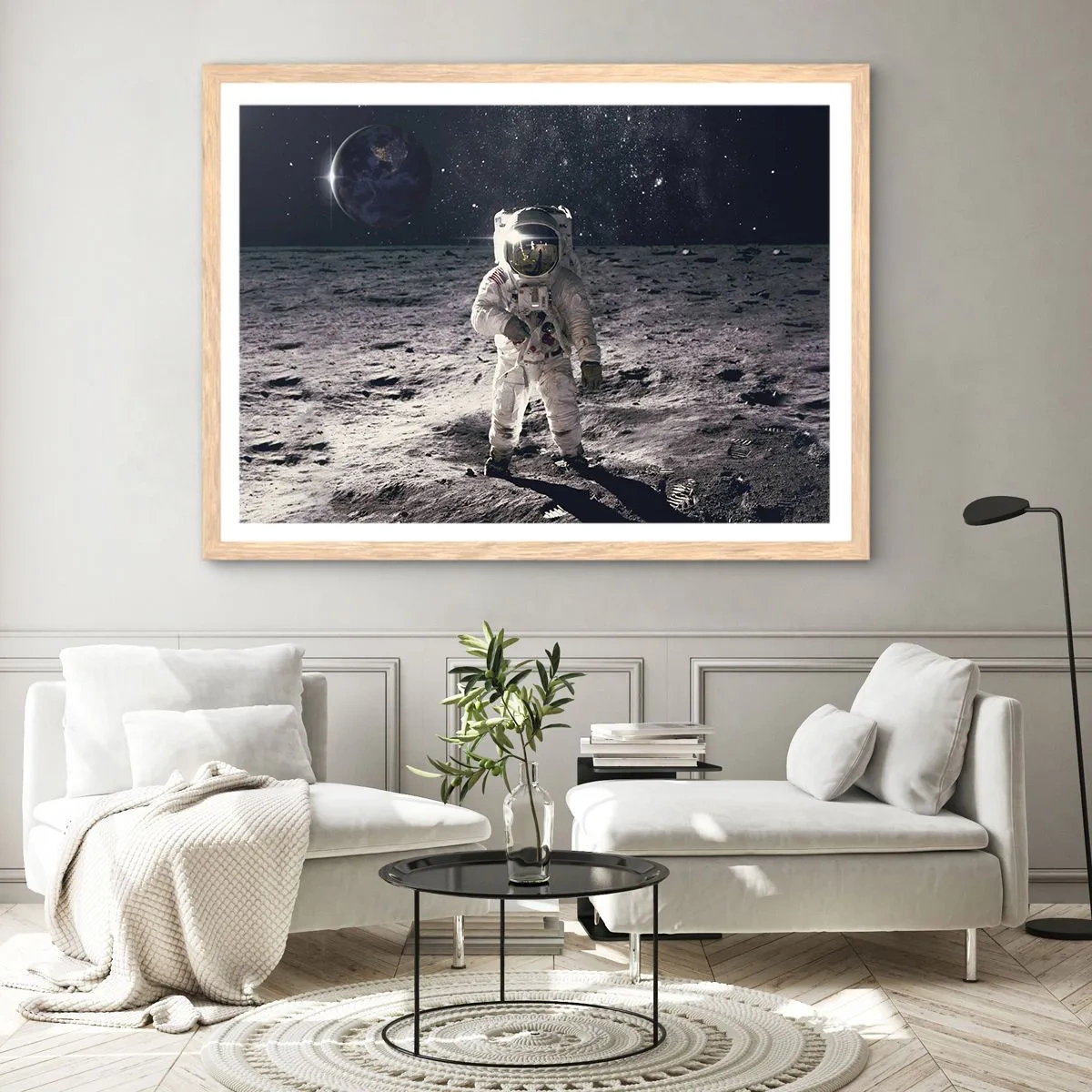 Poster in light oak frame - Greetings from the Moon - 40x30 cm