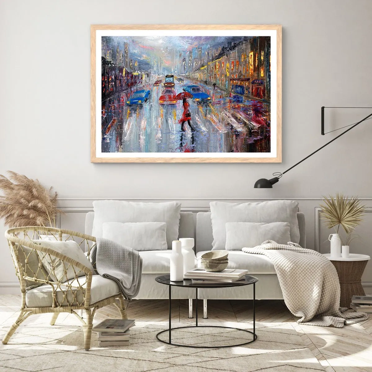 Poster in light oak frame - Rainy Afternoon in a City - 50x40 cm