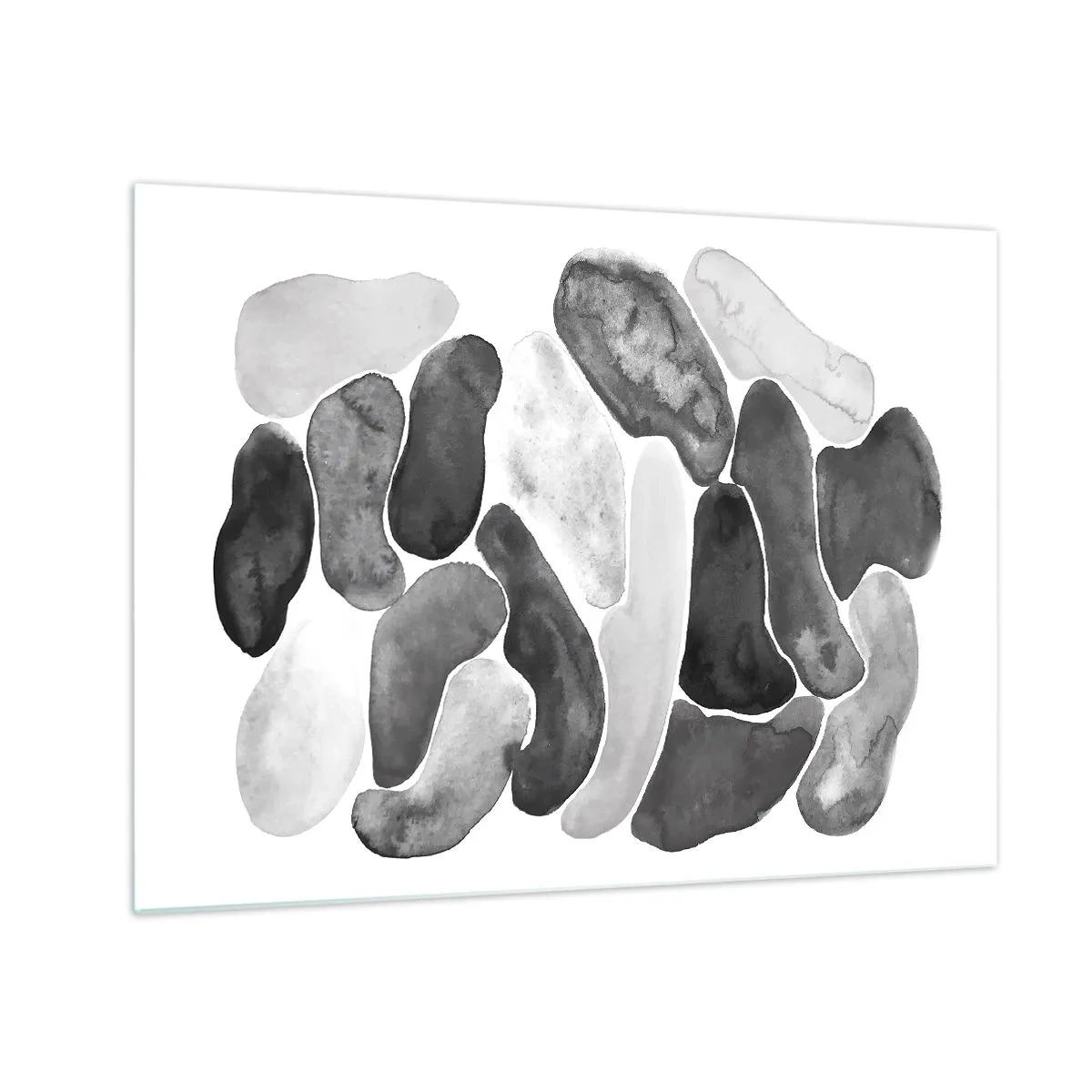 Glass picture - A black and white composition of abstract shapes resembling stones. - 70x50cm - Stone Abstract - Modern wall decoration for the living room and bedroom ARTTOR