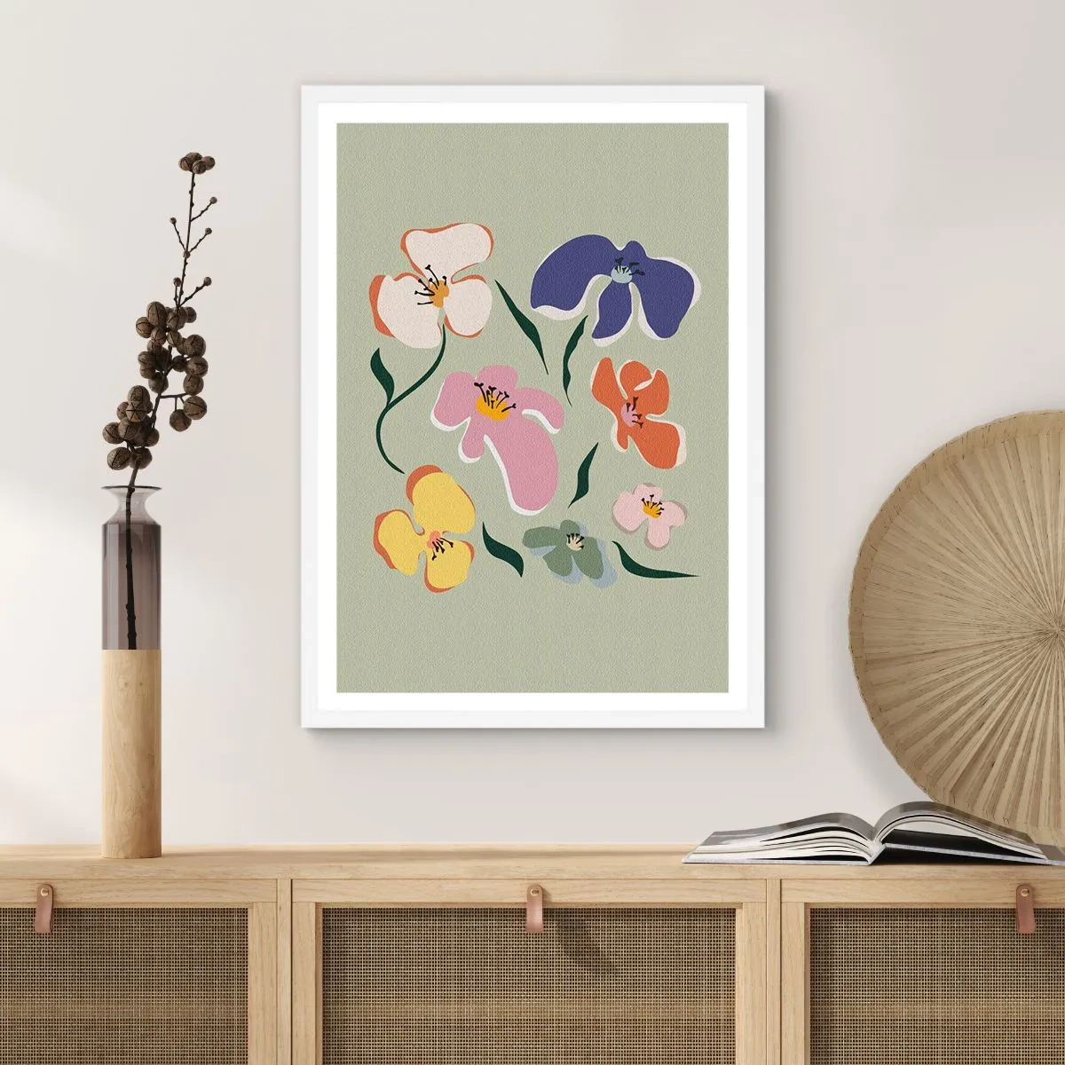 Poster in white frmae - Pansies in a Row - 70x100 cm