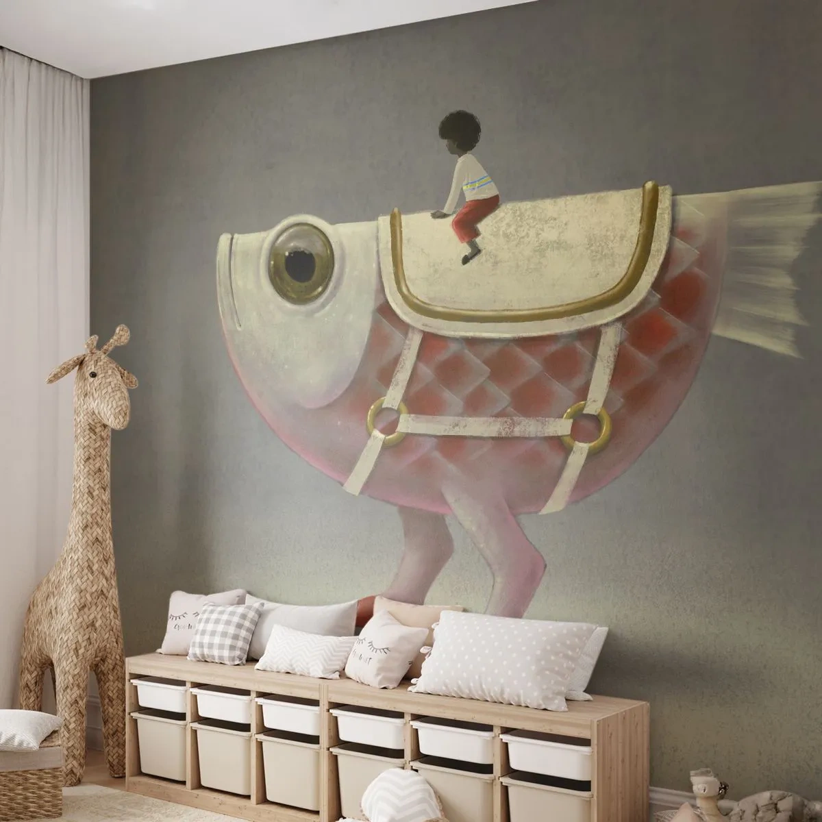 Photo Wallpaper Premium Canvas - Fish Jockey - Abstraction, Fish, For children - 350x256 cm