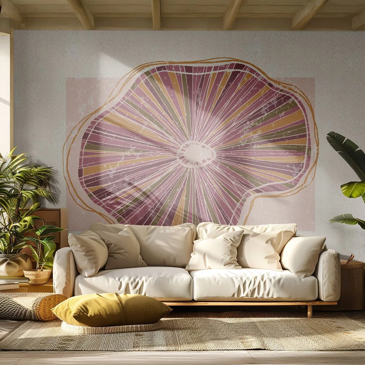 Photo Wallpaper Premium Sand - Radial Abstract - Boho, Minimalism, Abstraction - 200x140 cm