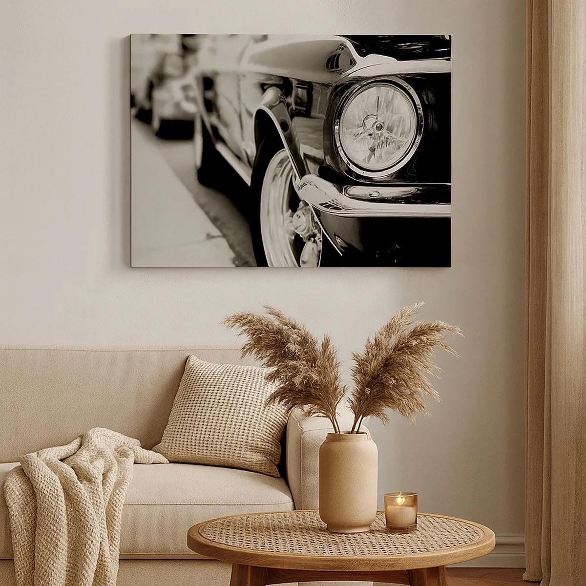 Canvas picture - An iconic classic car in elegant black and white - 70x50cm - Lasting Shine - Modern wall decoration for the living room and bedroom ARTTOR