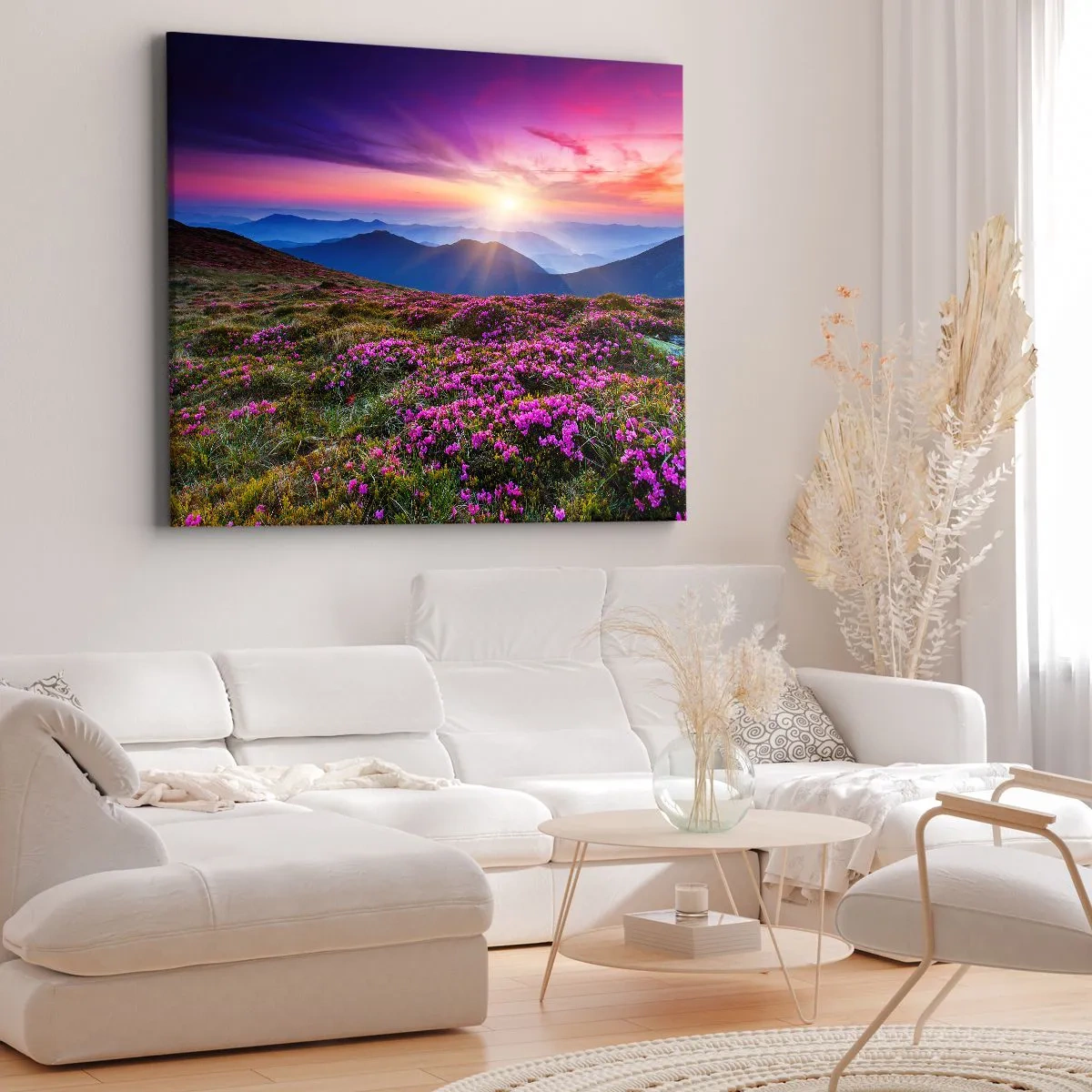 Canvas picture - Mountain meadow with flowers at sunset - 70x50cm - Smells Strongly of Herbs - Modern wall decoration for the living room and bedroom ARTTOR