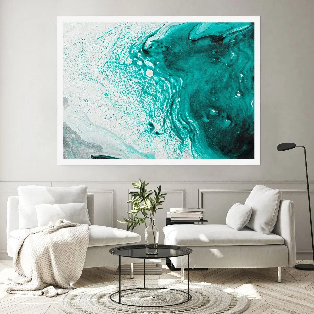 Poster - Dissolving in White and Turquoise - 91x61 cm