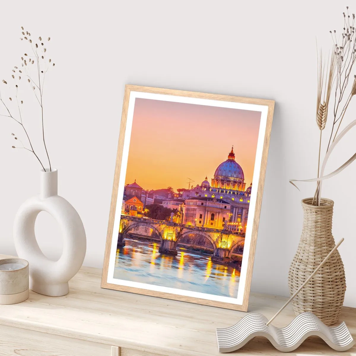 Poster in light oak frame - Twilight over Eternal City - 40x50 cm