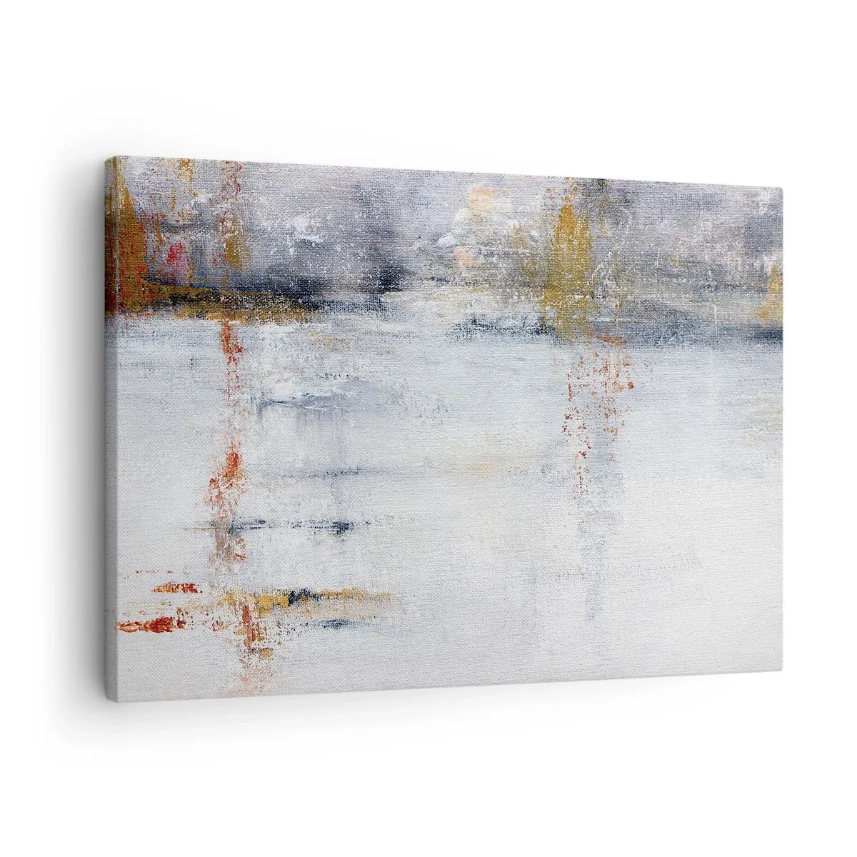 Canvas picture - An abstract landscape with blurred accents of gray and gold. - 70x50cm - Behind a Curtain of Air - Modern wall decoration for the living room and bedroom ARTTOR