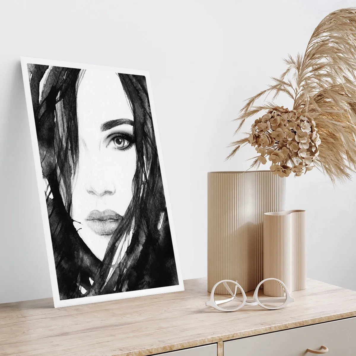 Poster - Portriat of a Lady in  Black and White - 50x70 cm