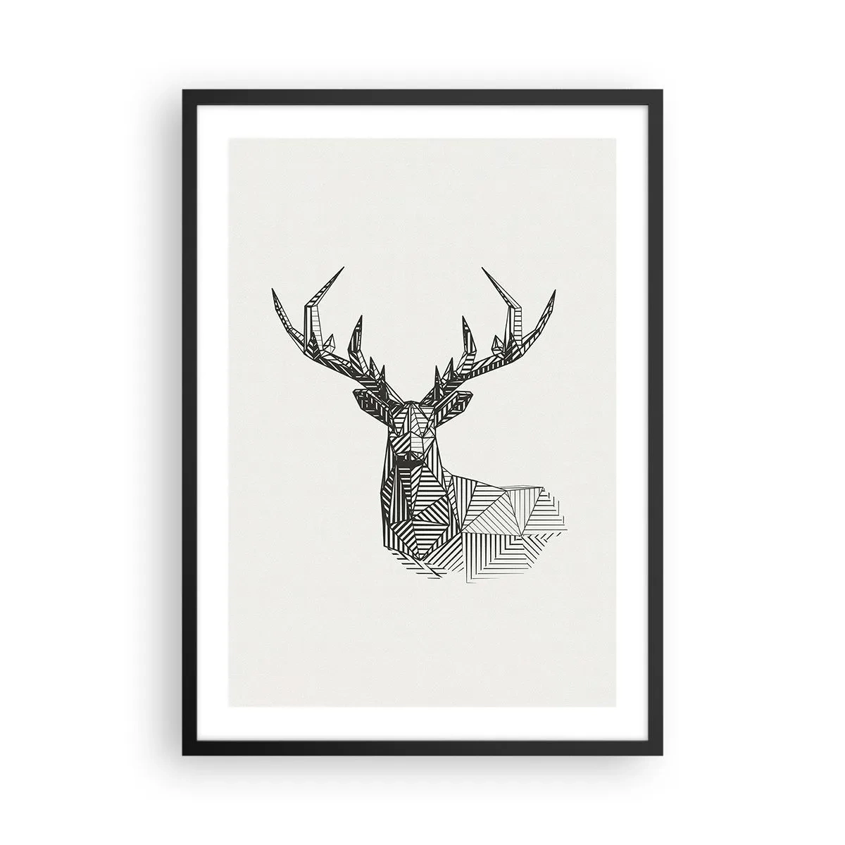 Poster in black frame - Geometric silhouette of a deer in black and white style - 50x70cm - Derr in Cubist Style - Modern wall decoration for the living room and bedroom ARTTOR