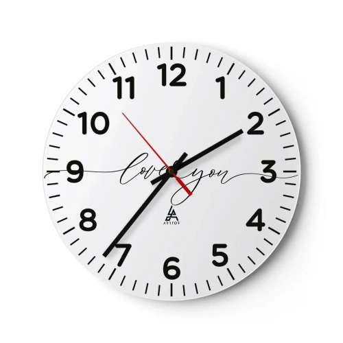 Wall clock - Clock on glass - Black on White - 40x40 cm