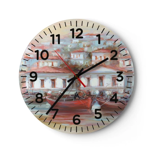 Wall clock - Clock on glass - Happy Town - 30x30 cm