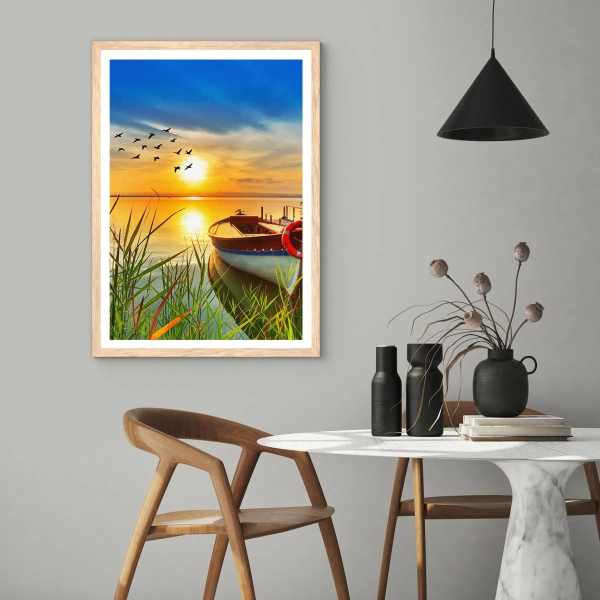 Poster in light oak frame - Cormorants Are Flying Away - 70x100 cm
