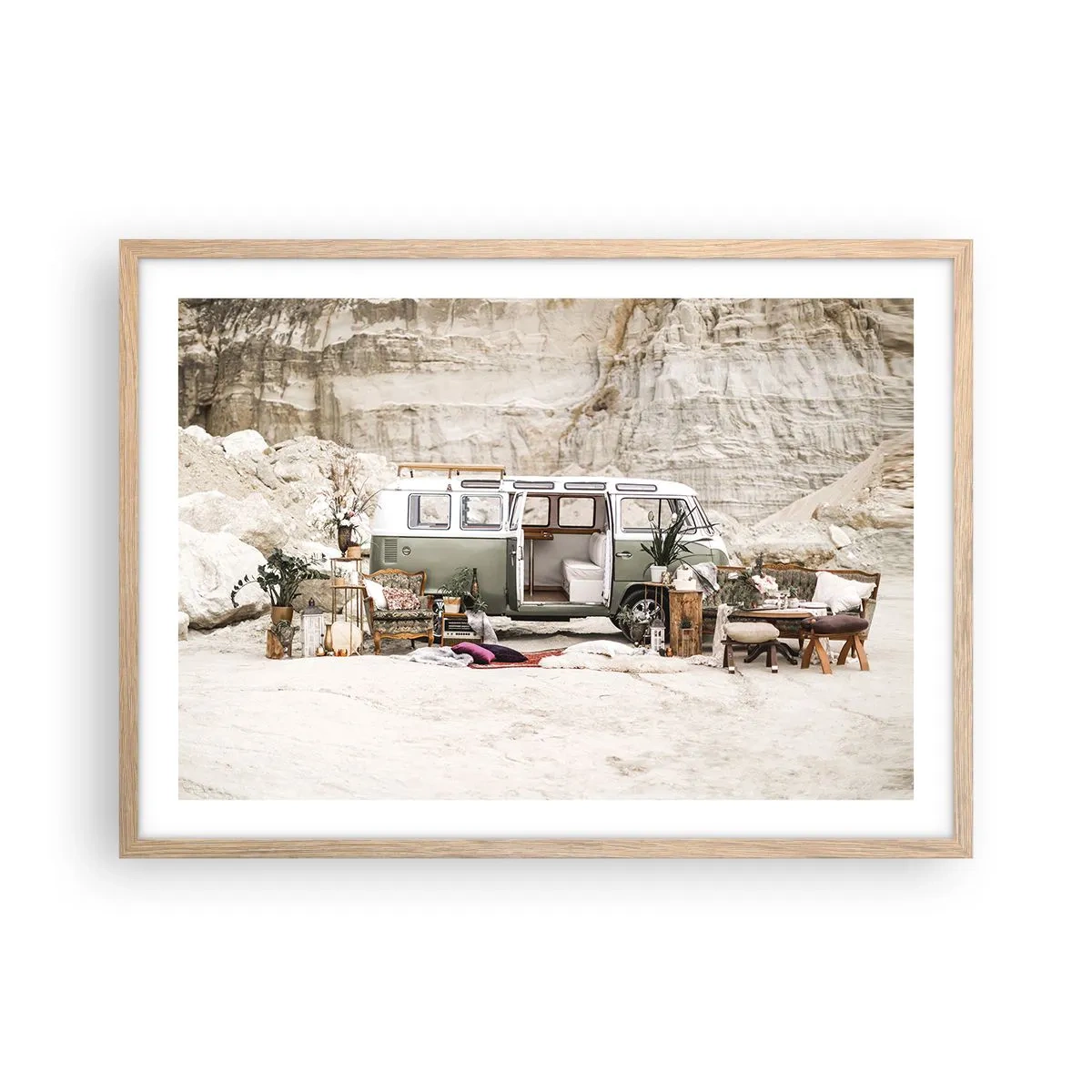 Poster in light oak frame - Time to Start the Trip - 70x50 cm