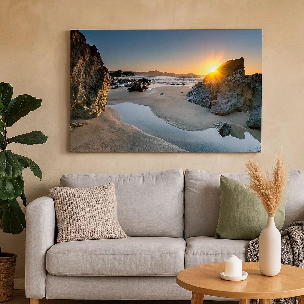 Canvas picture - Picturesque sunset on a rocky beach - 70x50cm - Untouched by Human Hand - Modern wall decoration for the living room and bedroom ARTTOR