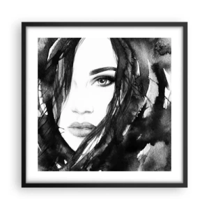 Poster in black frame - Portriat of a Lady in  Black and White - 50x50 cm