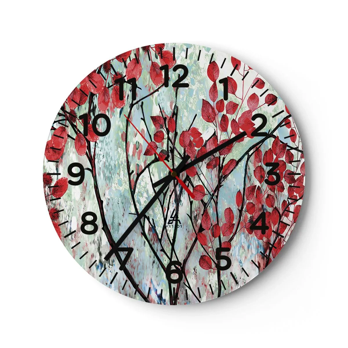 Wall clock - Clock on glass - Tree in Scarlet - 30x30 cm