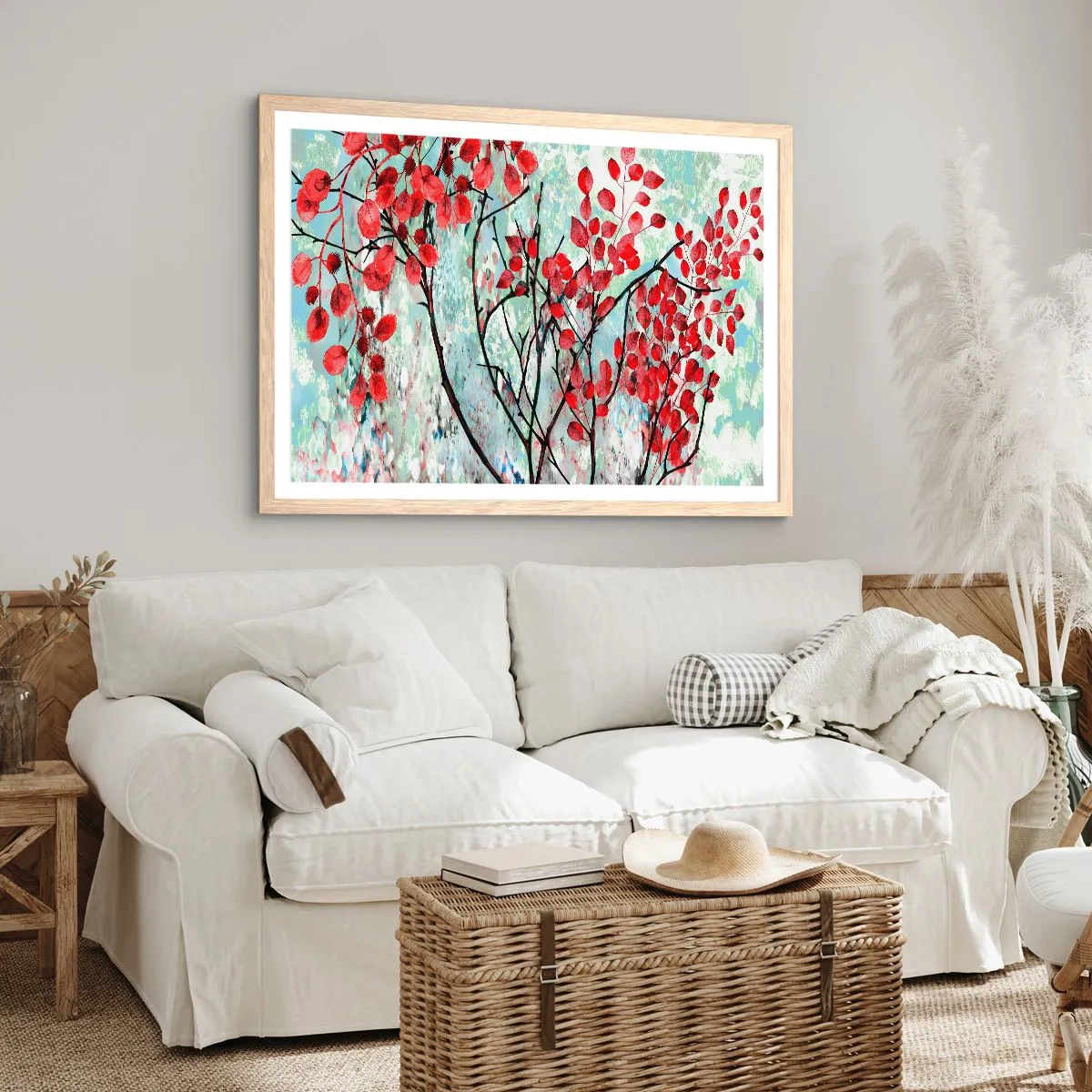 Poster in light oak frame - Tree in Scarlet - 40x30 cm