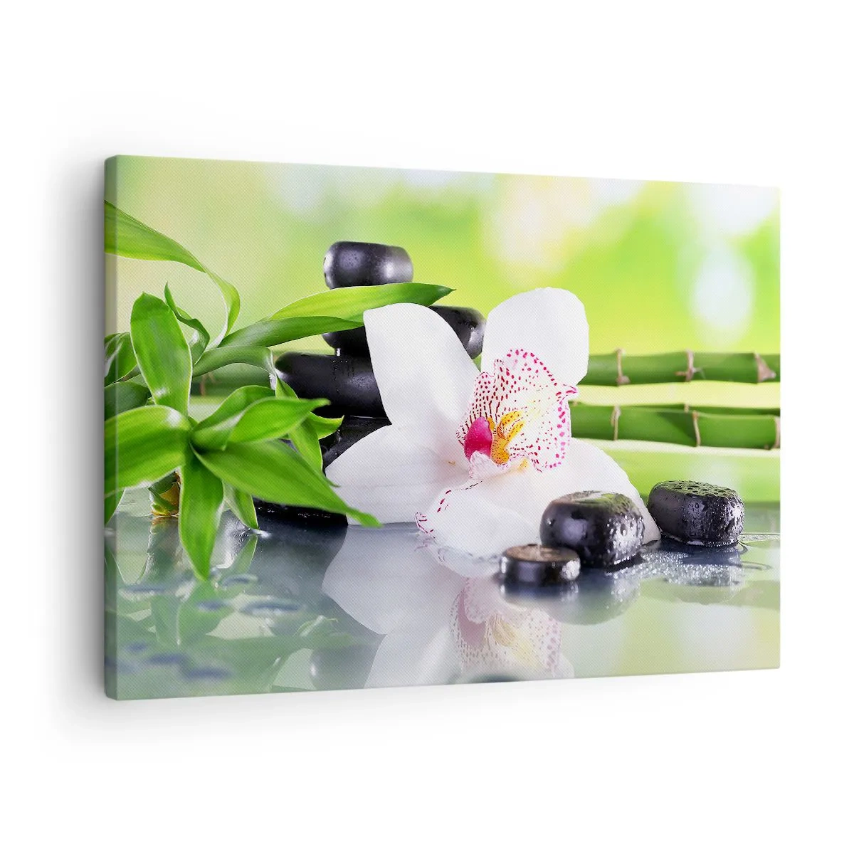 Canvas picture - Orchid, stones and bamboo in a harmonious spa composition - 70x50cm - Cool Freshness - Modern wall decoration for the living room and bedroom ARTTOR