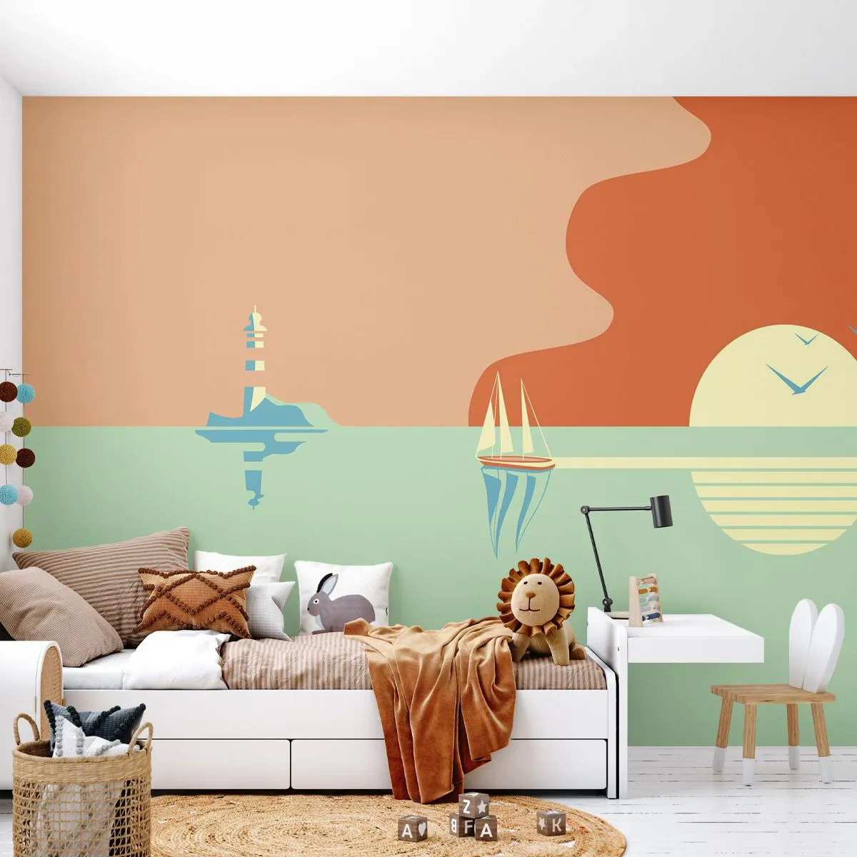 Photo Wallpaper Premium Sand - Ideal Sea Landscape - Abstraction, Sailing ship, Lantern - 350x256 cm