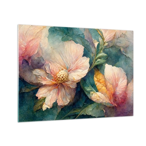 Glass picture - Delicate flowers in pastel watercolor tones - 70x50cm - Sheer Subtelty - Modern wall decoration for the living room and bedroom ARTTOR