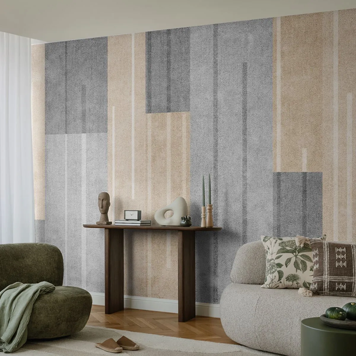 Photo Wallpaper Standard Eco - Composition: Keep Upright - Abstraction, Lines, Pastel - 350x256 cm