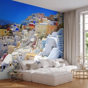 Photo Wallpaper Standard Eco - Draming of a Greek Summer - Architecture, Landscape, Santorini - 500x350 cm