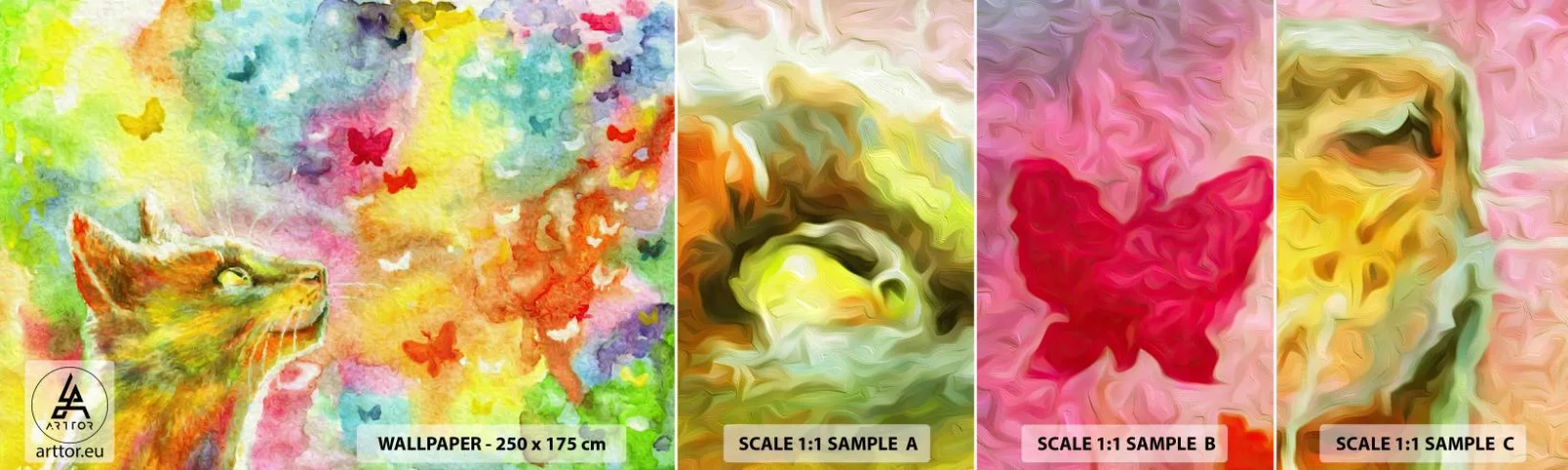 Photo Wallpaper Sample Standard Eco - Cat's Dream - Animals, Cat, Butterfly - 100x30 cm